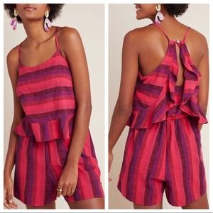 Anthropologie Amadi Romper Pink Stripe Linen